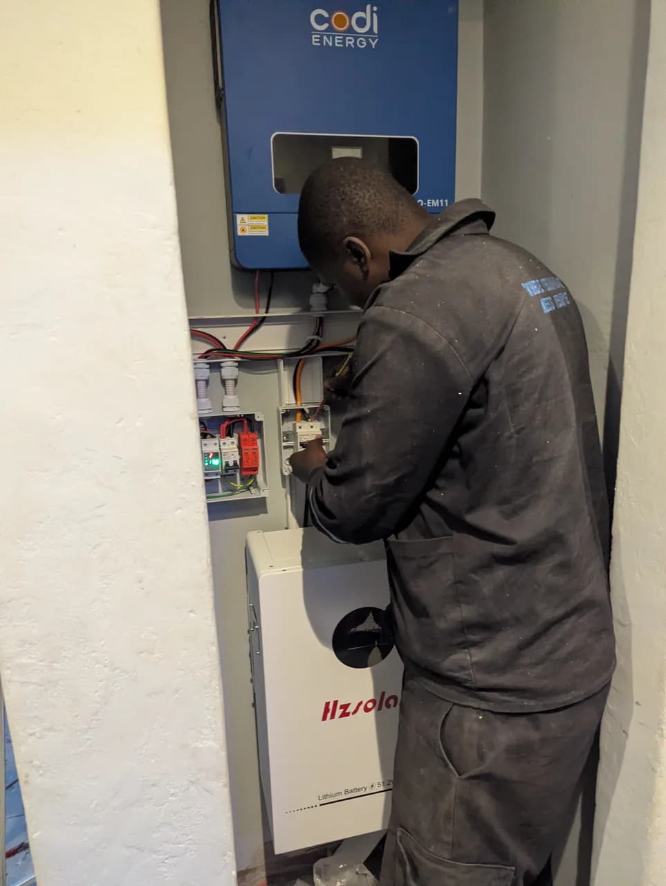Lithium battery cabinet and hybrid inverter in a plant room